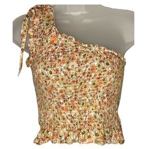 Japna Floral One Shoulder Smocked Ruffle Top
